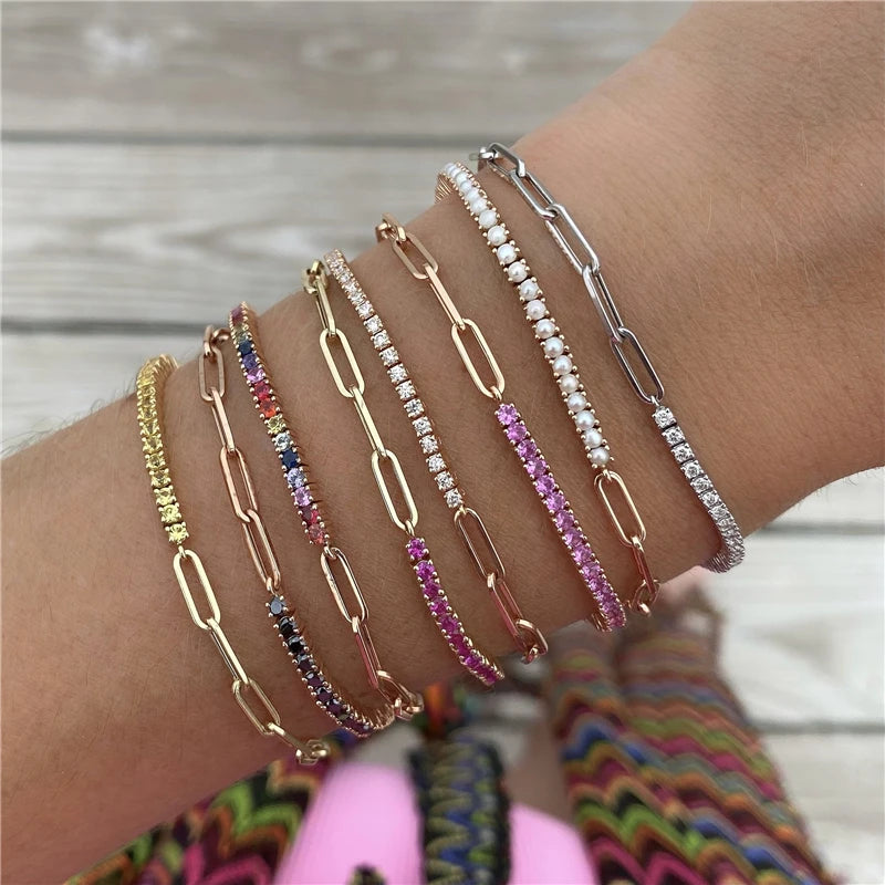 Square Zircon Chain Bracelet Women Hollow O Chain Party Jewelry