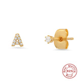 E Initial Letter Earrings 925 Sterling Silver Zircon DIY Name Jewelry