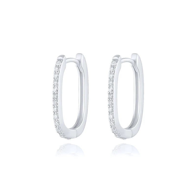 925 Silver Paper Clip Stud Earrings Oval Style Pierced Earrings for Women