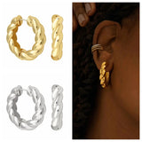 Minimalism Plating Silver Twist Hoop Earrings for Women