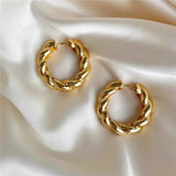 Minimalism Plating Silver Twist Hoop Earrings for Women