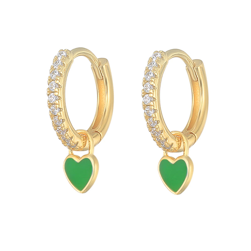 Silver Geometric Love Zircon Huggie Hoop Earrings for Women