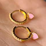 Silver Geometric Love Zircon Huggie Hoop Earrings for Women