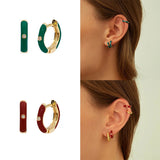 Enamel Hoop Earrings White/purple/pink/rose red