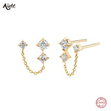 925 Silver Tassel Zircon Drop Earrings for Women