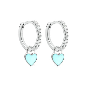 Silver Hoop Earrings Candy Neon Heart Charm Drop Earring Girls Party Jewelry