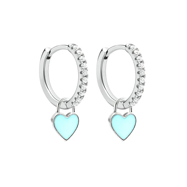 Silver Hoop Earrings Candy Neon Heart Charm Drop Earring Girls Party Jewelry