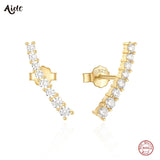 Round Zircon 925 Silver Stud Earrings For Women Minimalism Jewelry