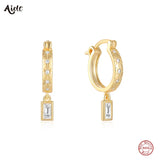 Zircon Drop Earrings 925 Sterling Silver Hoop For Women Fine Jewelry