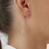 Zircon 925 Silver Stud Earrings Tassel Chain Ins 18K Fine Jewelry