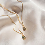 Vintage Sun Moon Charm Celestial Dainty Necklace Green Zircon Cone Pendant