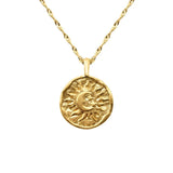 Vintage Sun Moon Charm Celestial Dainty Necklace Green Zircon Cone Pendant