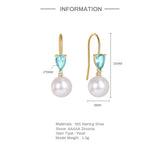 Sapphire Zircon Pearl 925 Silver Drop Earrings For Women