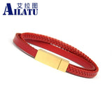 Leather Bracelet Stainless Steel Clasps Charm Bangle