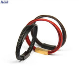 Leather Bracelet Stainless Steel Clasps Charm Bangle