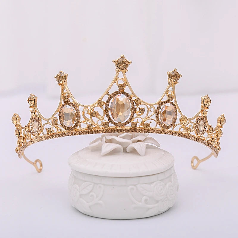 Champagne Rhinestone Bride Headdress Crown Tiara Bridal Hair Jewelry