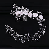 AiliBride Long Flower Pearl Hair Comb Bridal Hair Accessories