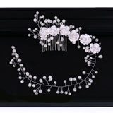 AiliBride Long Flower Pearl Hair Comb Bridal Hair Accessories