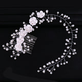 AiliBride Long Flower Pearl Hair Comb Bridal Hair Accessories