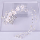 AiliBride Long Flower Pearl Hair Comb Bridal Hair Accessories