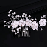 AiliBride Long Flower Pearl Hair Comb Bridal Hair Accessories