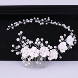 AiliBride Long Flower Pearl Hair Comb Bridal Hair Accessories