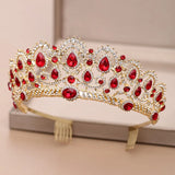 Red Crystal Rhinestone Tiara Wedding Crown Bridal Hair Jewelry