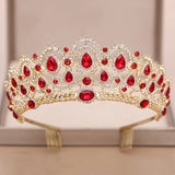 Red Crystal Rhinestone Tiara Wedding Crown Bridal Hair Jewelry