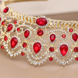 Red Crystal Rhinestone Tiara Wedding Crown Bridal Hair Jewelry