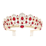 Red Crystal Rhinestone Tiara Wedding Crown Bridal Hair Jewelry
