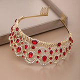 Red Crystal Rhinestone Tiara Wedding Crown Bridal Hair Jewelry