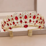 Red Crystal Rhinestone Tiara Wedding Crown Bridal Hair Jewelry