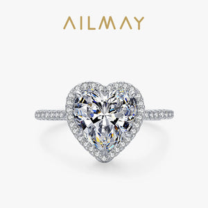 925 Sterling Silver Heart Rings Clear Zircon Statement Jewelry
