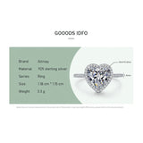 925 Sterling Silver Heart Rings Clear Zircon Statement Jewelry
