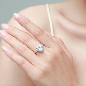 925 Sterling Silver Heart Rings Clear Zircon Statement Jewelry