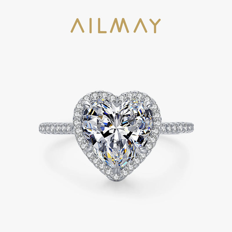 925 Sterling Silver Heart Rings Clear Zircon Statement Jewelry