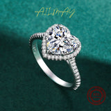 925 Sterling Silver Heart Rings Clear Zircon Statement Jewelry