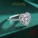 925 Sterling Silver Heart Rings Clear Zircon Statement Jewelry