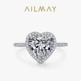 925 Sterling Silver Heart Rings Clear Zircon Statement Jewelry