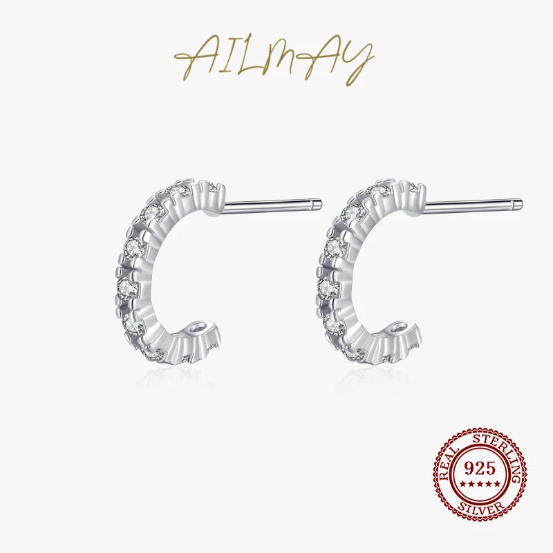 925 Silver Zircon Stud Earrings Wedding Jewelry Gift