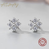 925 Silver Clear CZ Flower Stud Earrings Women Hypoallergenic Jewelry