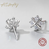 925 Silver Clear CZ Flower Stud Earrings Women Hypoallergenic Jewelry