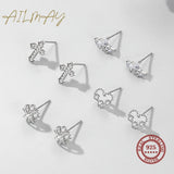 925 Silver Clear CZ Flower Stud Earrings Women Hypoallergenic Jewelry