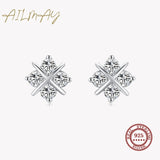 925 Silver Clear CZ Flower Stud Earrings Women Hypoallergenic Jewelry