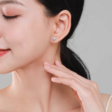 925 Silver Clear CZ Flower Stud Earrings Women Hypoallergenic Jewelry