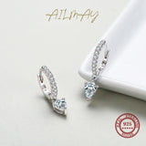 925 Silver CZ Water Drop Hoop Earrings Wedding Jewelry