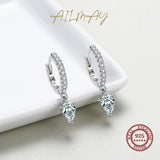 925 Silver CZ Water Drop Hoop Earrings Wedding Jewelry