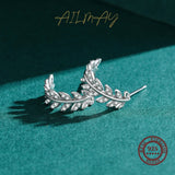 925 Silver Zircon Leaf Stud Earrings Wedding Jewelry