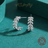 925 Silver Zircon Leaf Stud Earrings Wedding Jewelry