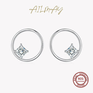 925 Silver Round Earrings Clear Zircon Wedding Jewelry